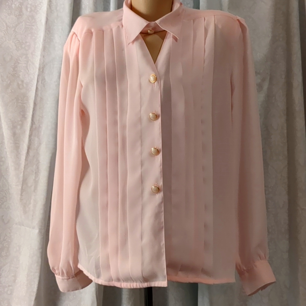 Vintage Christie & Jill Pink Chiffon Pleated Blouse